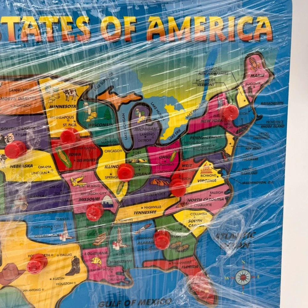 Wooden USA Map Peg Puzzle Educational United States Geography Toy for Kids